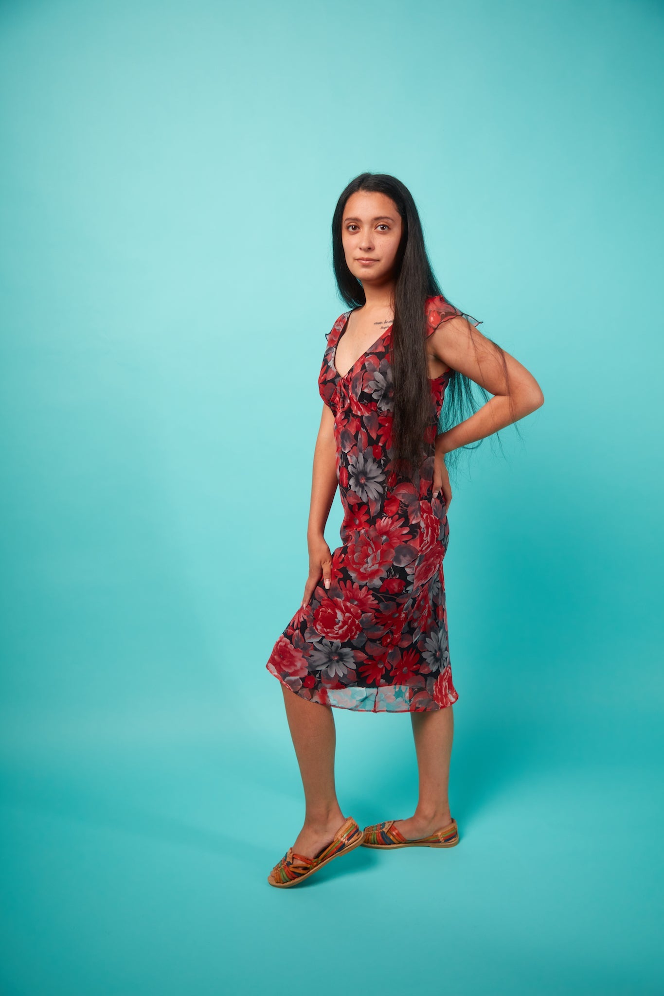Red and Black Floral Dress - VinCo Apparel