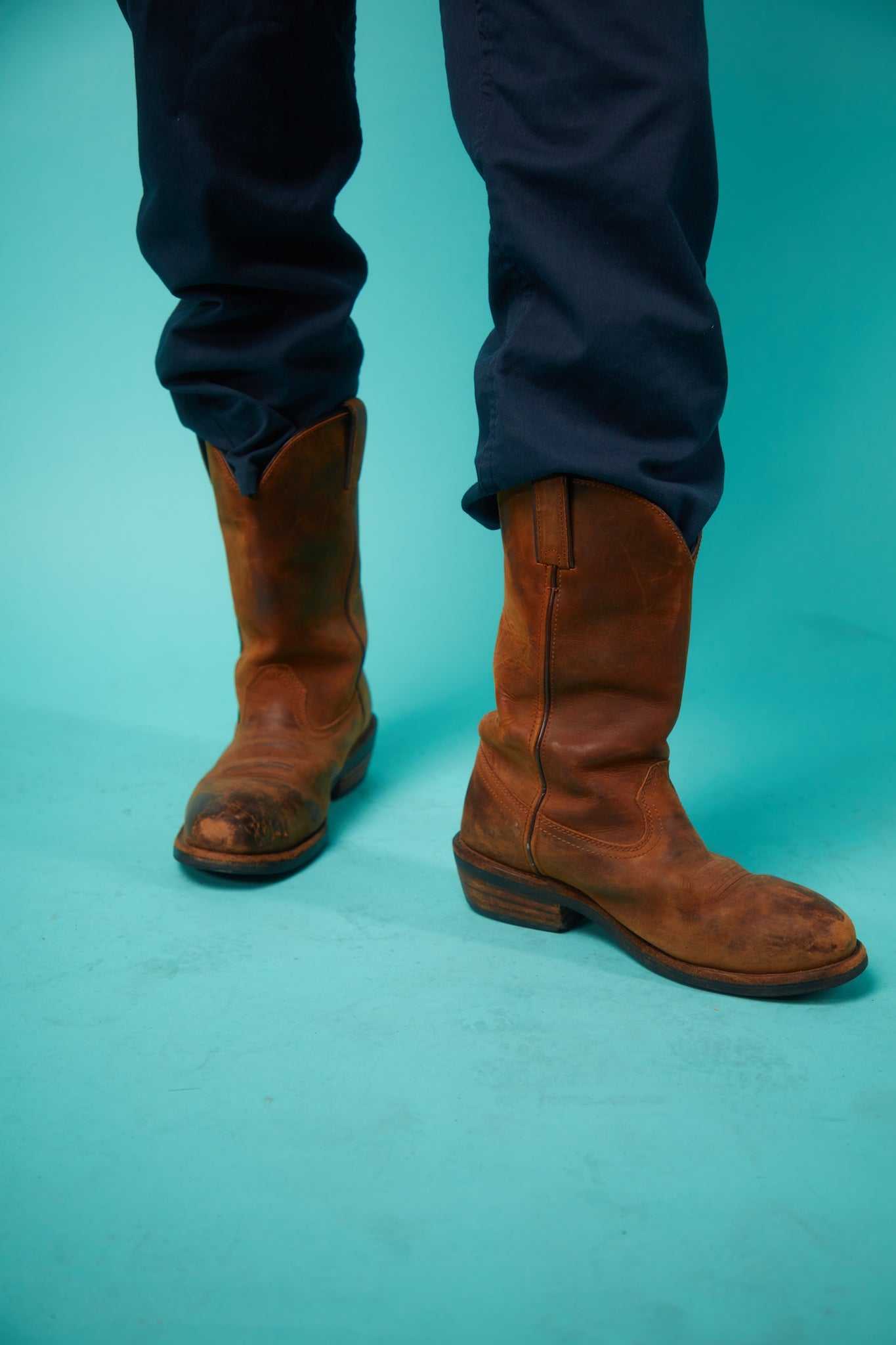 Men's Brown Leather Cowboy Boots - VinCo Apparel