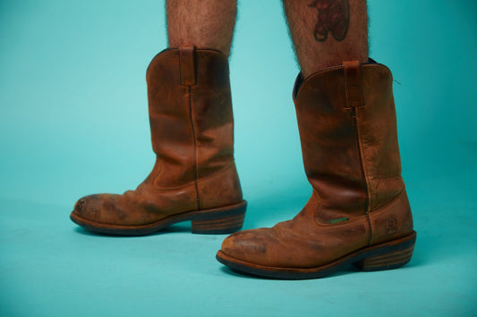 Men's Brown Leather Cowboy Boots - VinCo Apparel