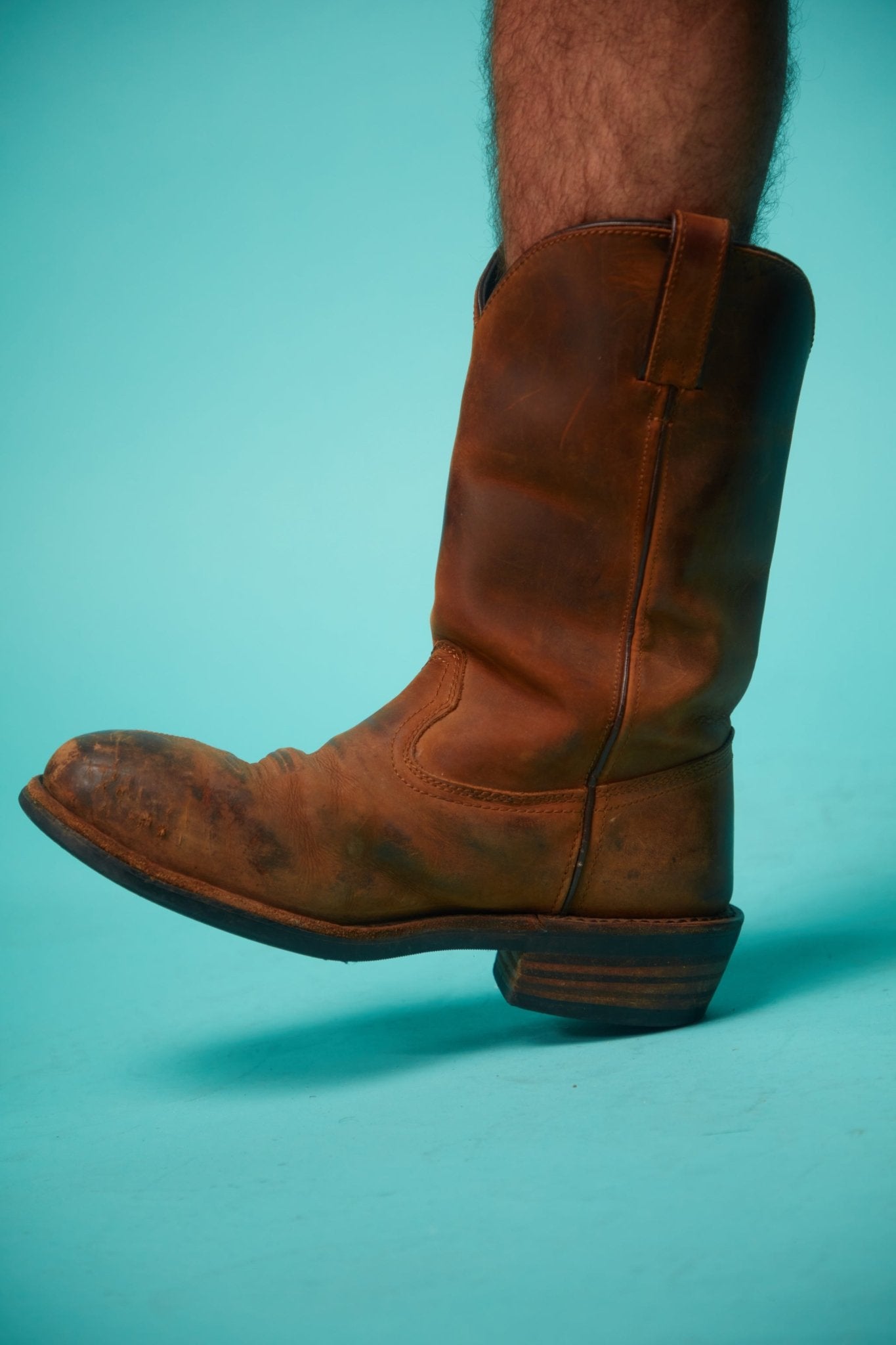 Men's Brown Leather Cowboy Boots - VinCo Apparel