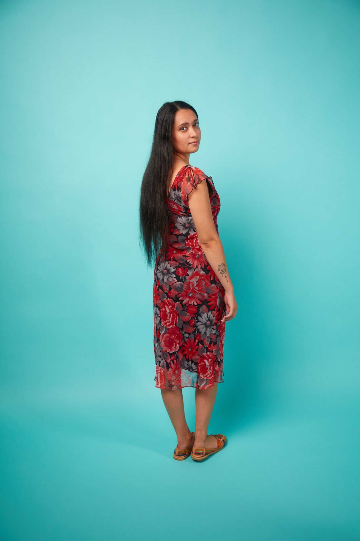 Red and Black Floral Dress - VinCo Apparel