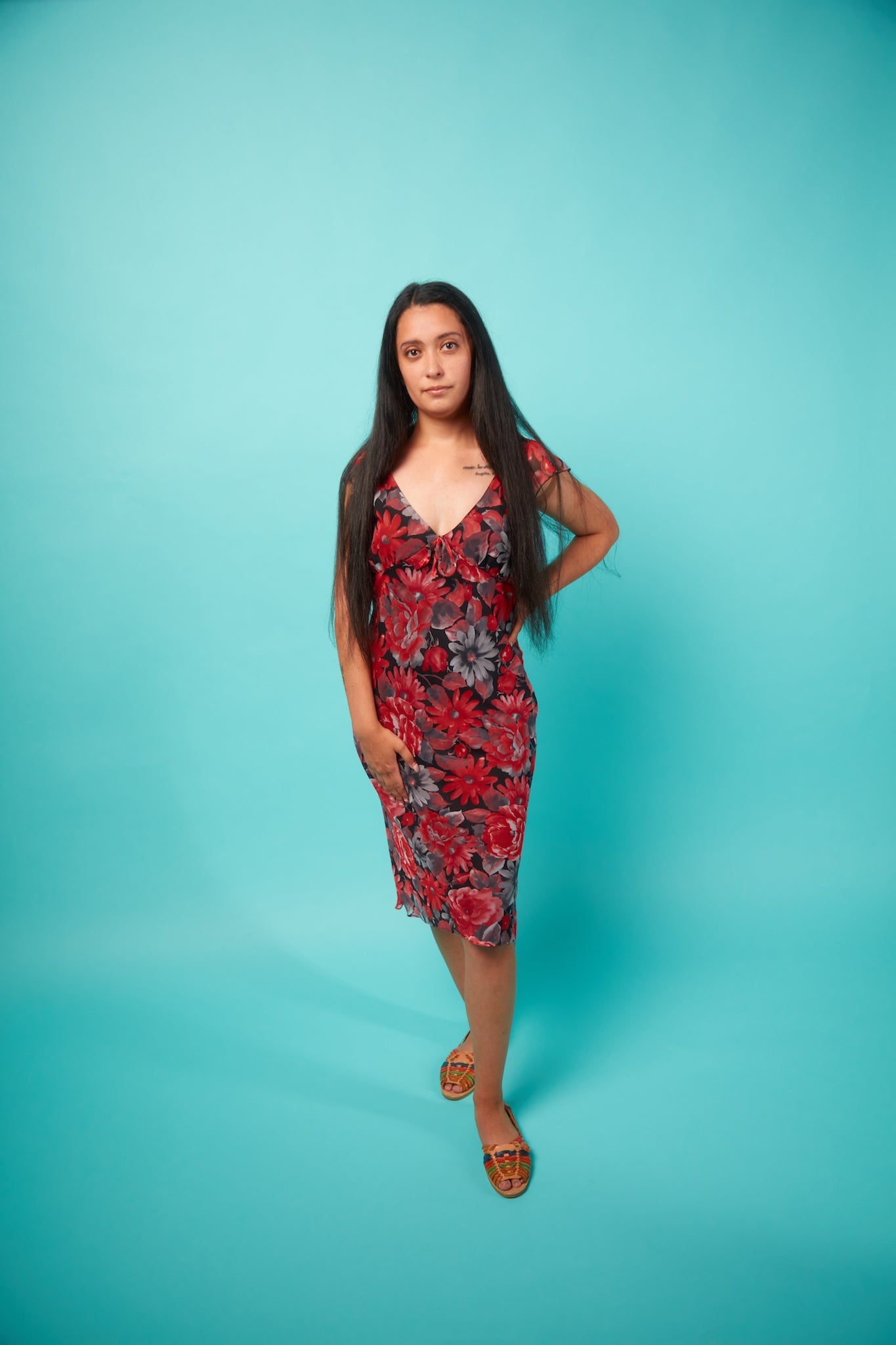 Red and Black Floral Dress - VinCo Apparel
