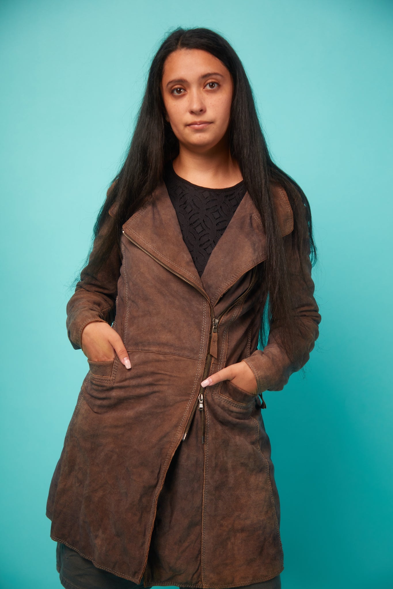 Women's Brown Faux Leather Coat - VinCo Apparel