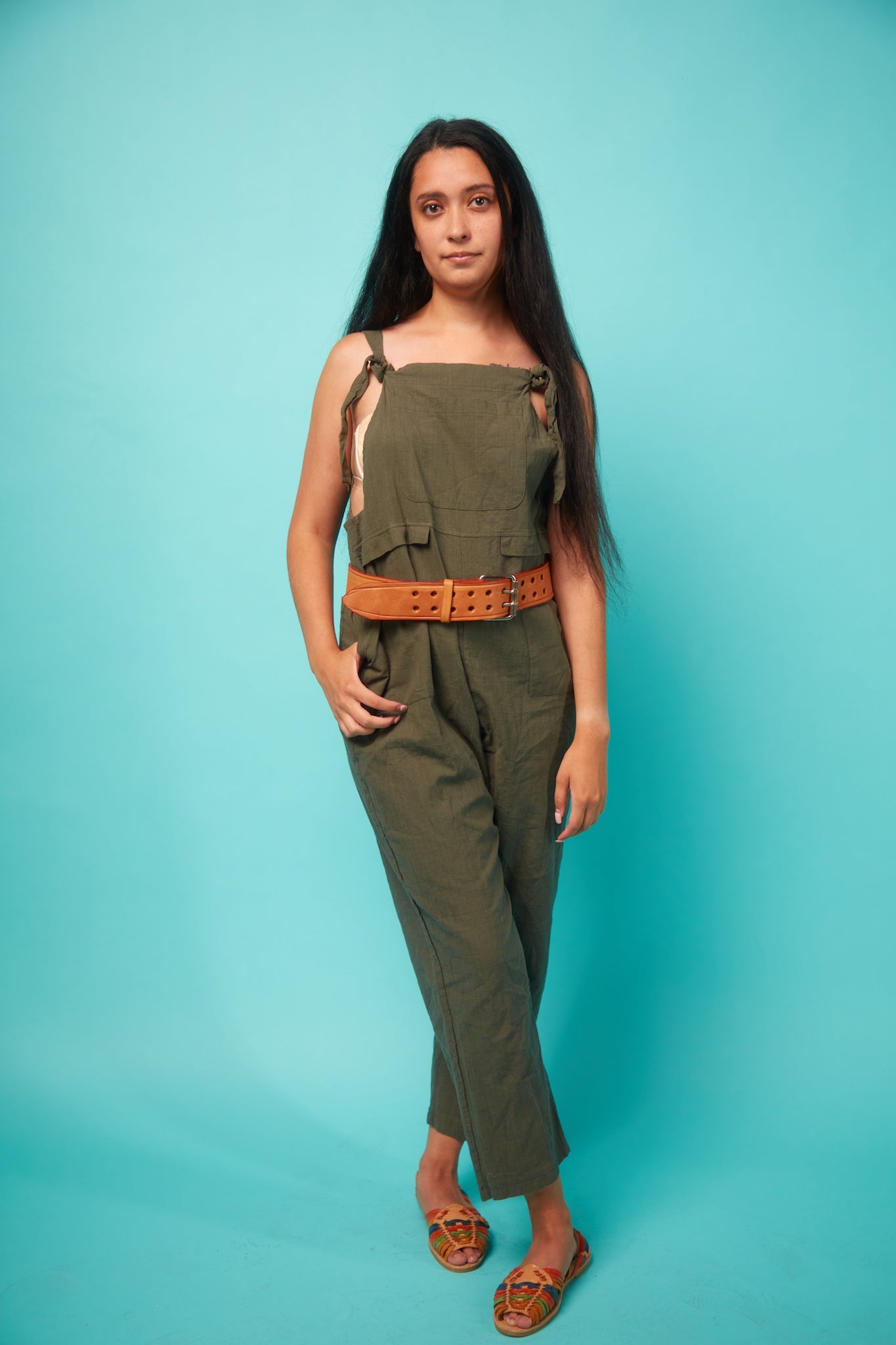 Women's Khaki Green Overalls - VinCo Apparel