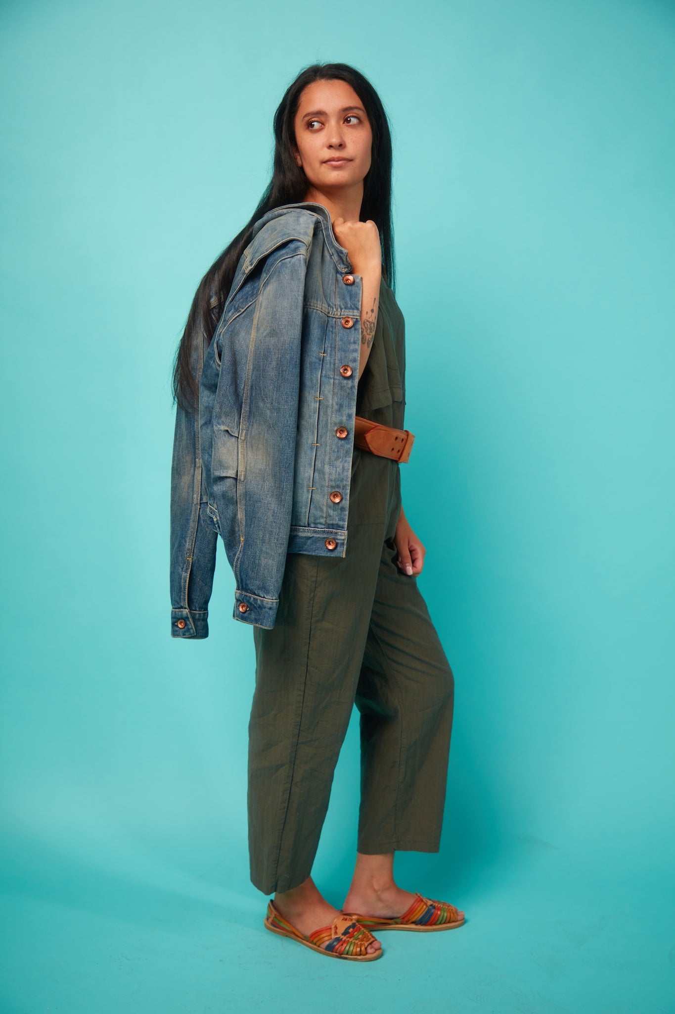 Women's Khaki Green Overalls - VinCo Apparel