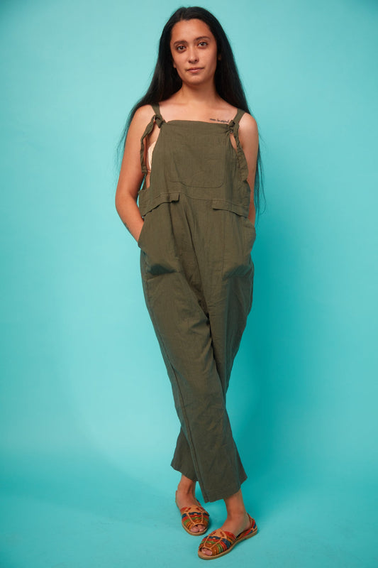 Women's Khaki Green Overalls - VinCo Apparel