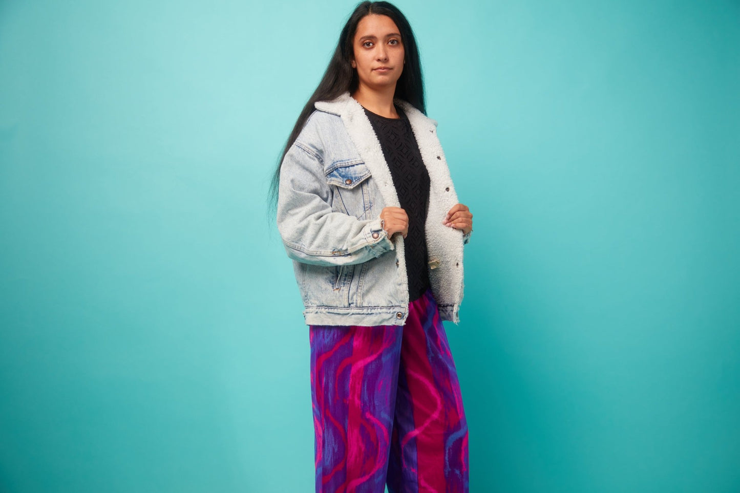 Women's Light Blue Jean Jacket with Faux Fur Lining - VinCo Apparel